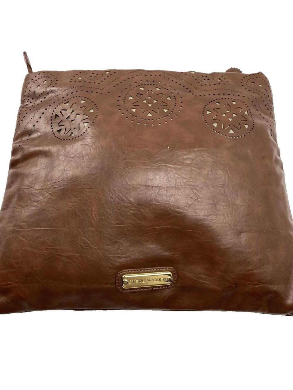 Steve Madden Clutch Brown Leather Makeup Bag Toiletry Carrier Purse, VTG, As is!